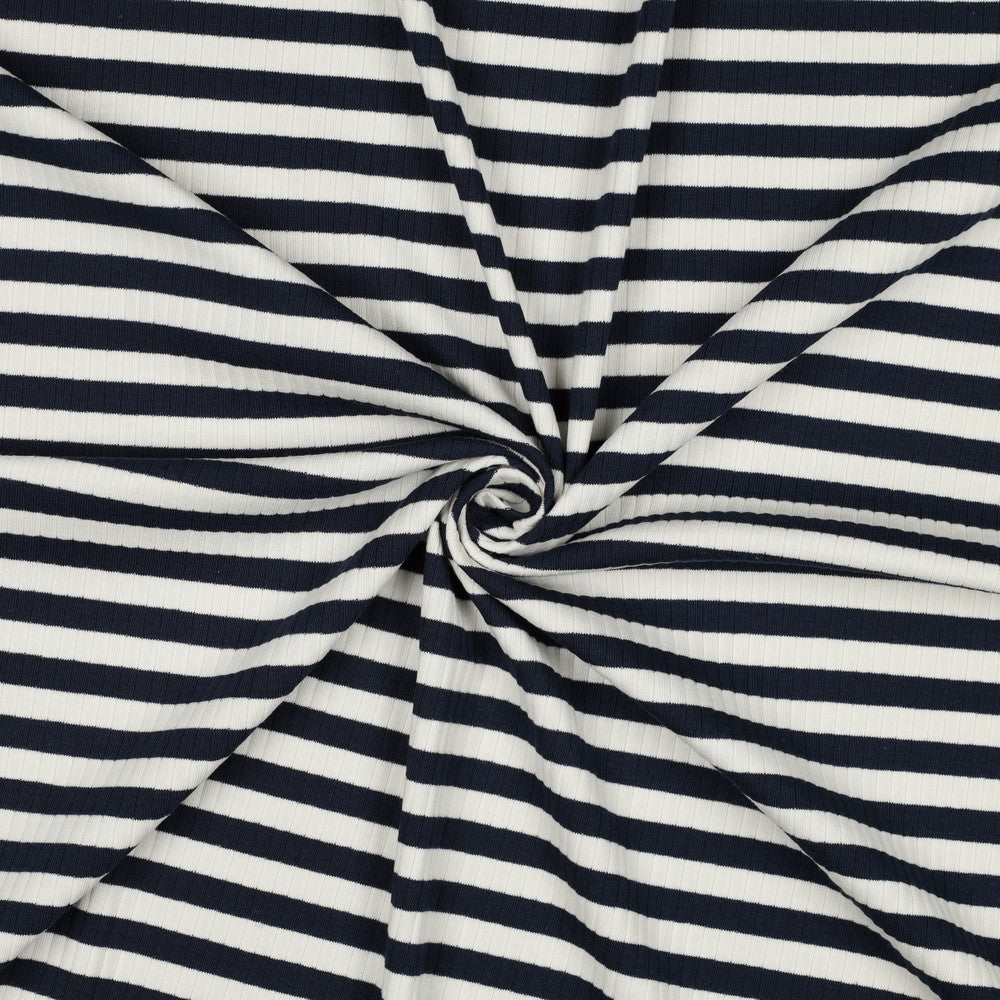 Striped Cotton Rib Knit in Navy