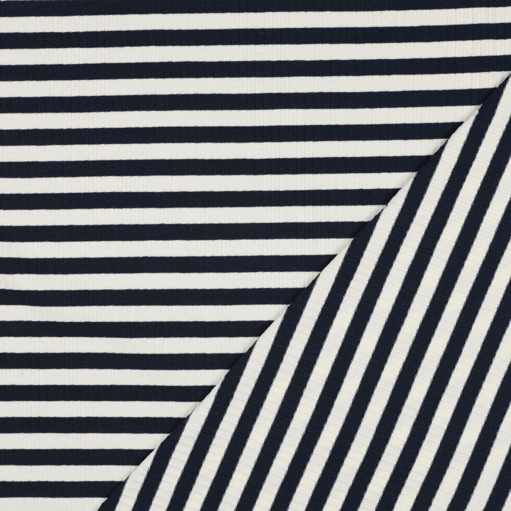 Striped Cotton Rib Knit in Navy