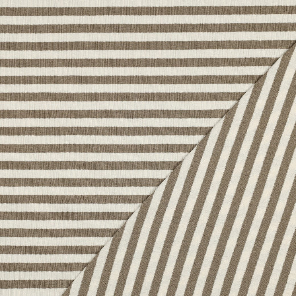 Striped Cotton Rib Knit in Sand
