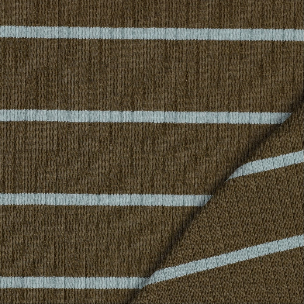 Striped Cotton Rib Knit in Army Green and Mint