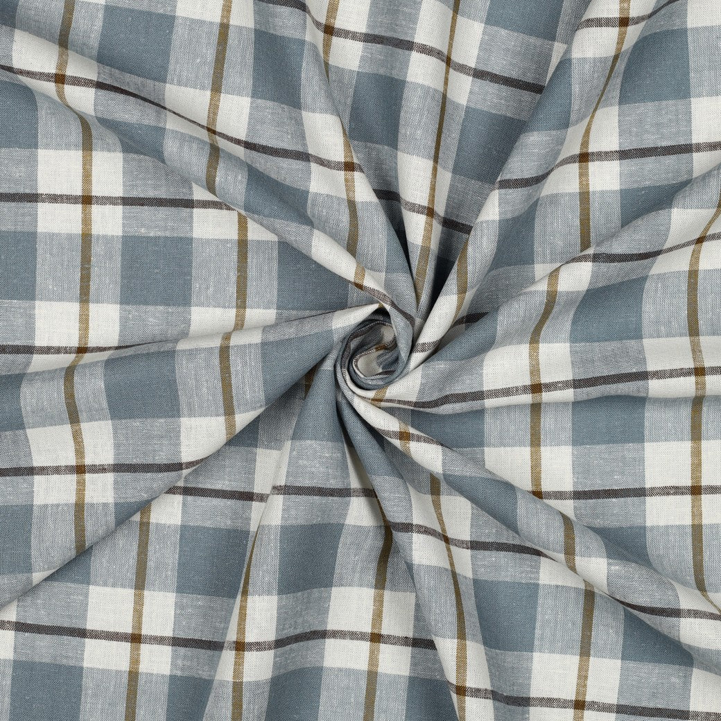 Linen Viscose Check in Old Blue