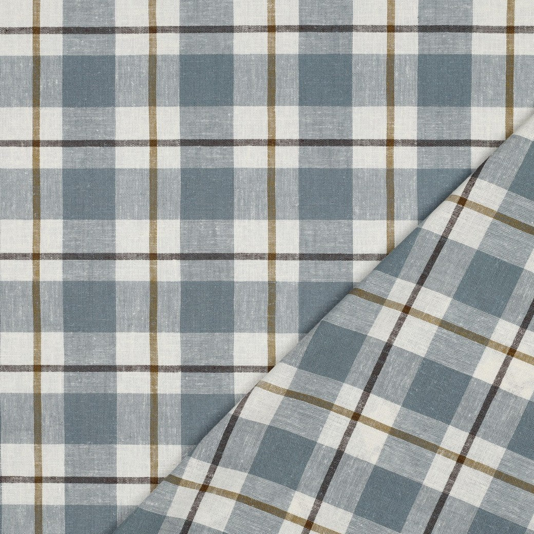 Linen Viscose Check in Old Blue