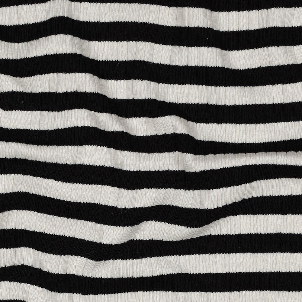 Striped Cotton Rib Knit in Black