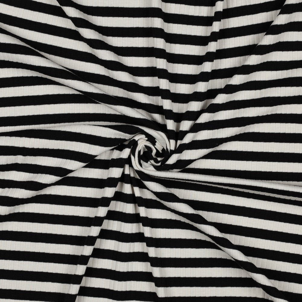 Striped Cotton Rib Knit in Black