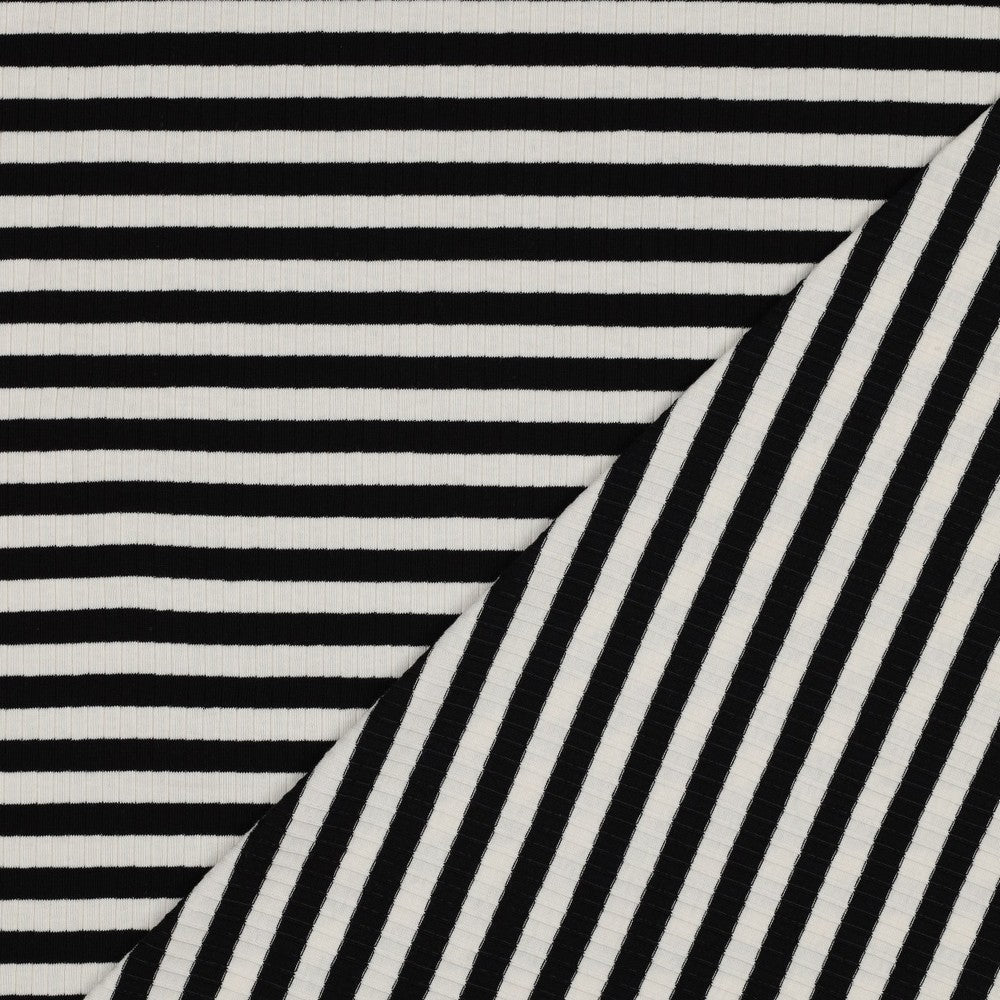 Striped Cotton Rib Knit in Black