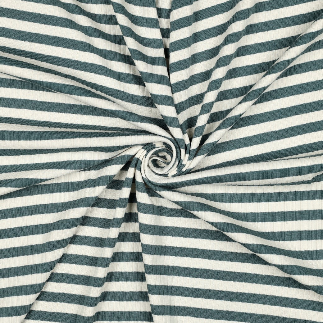 Striped Cotton Rib Knit in Petrol