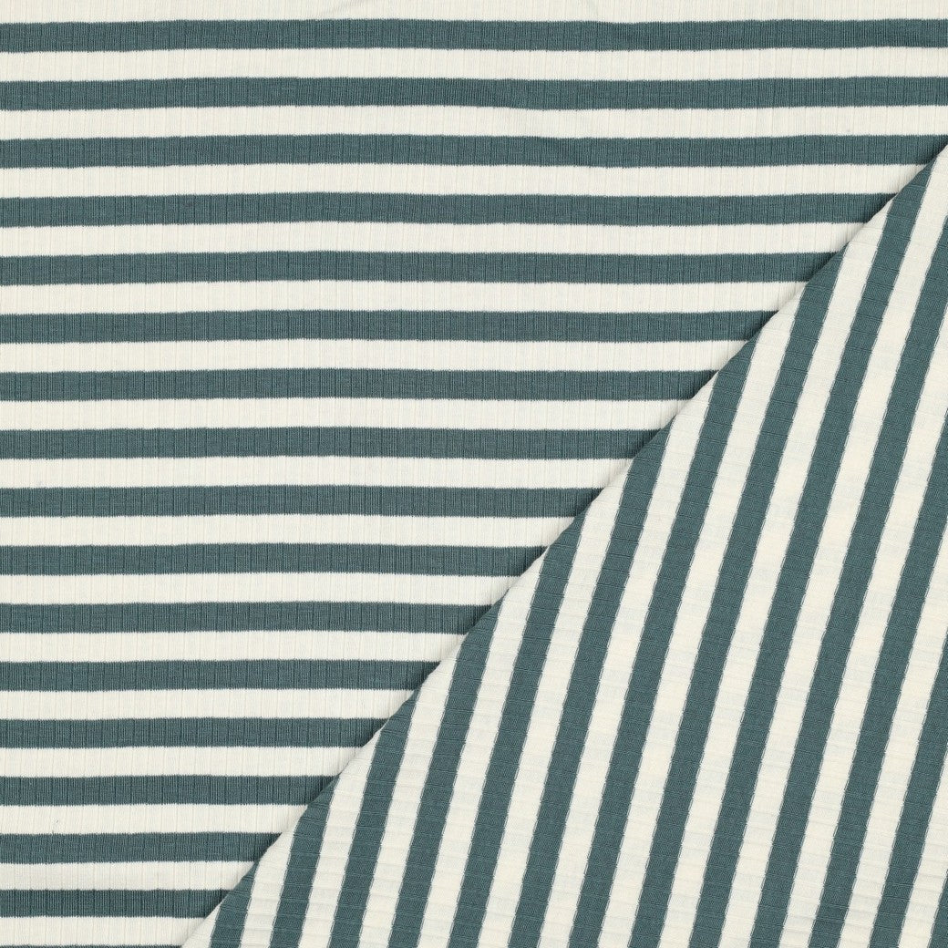 Striped Cotton Rib Knit in Petrol