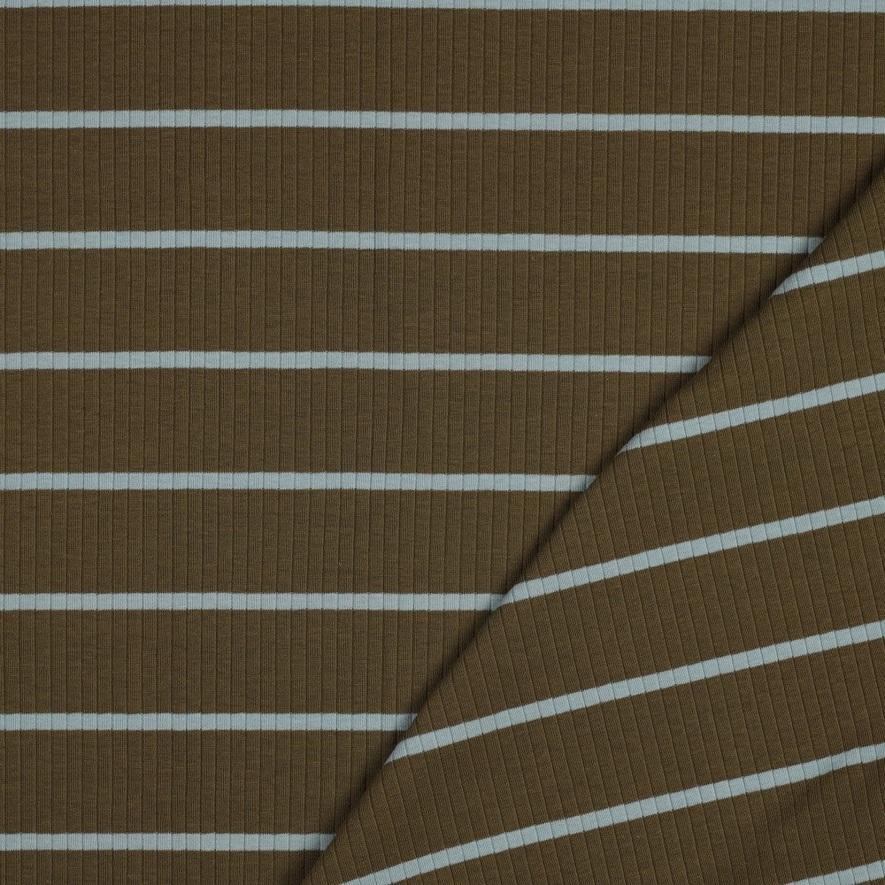 Striped Cotton Rib Knit in Army Green and Mint