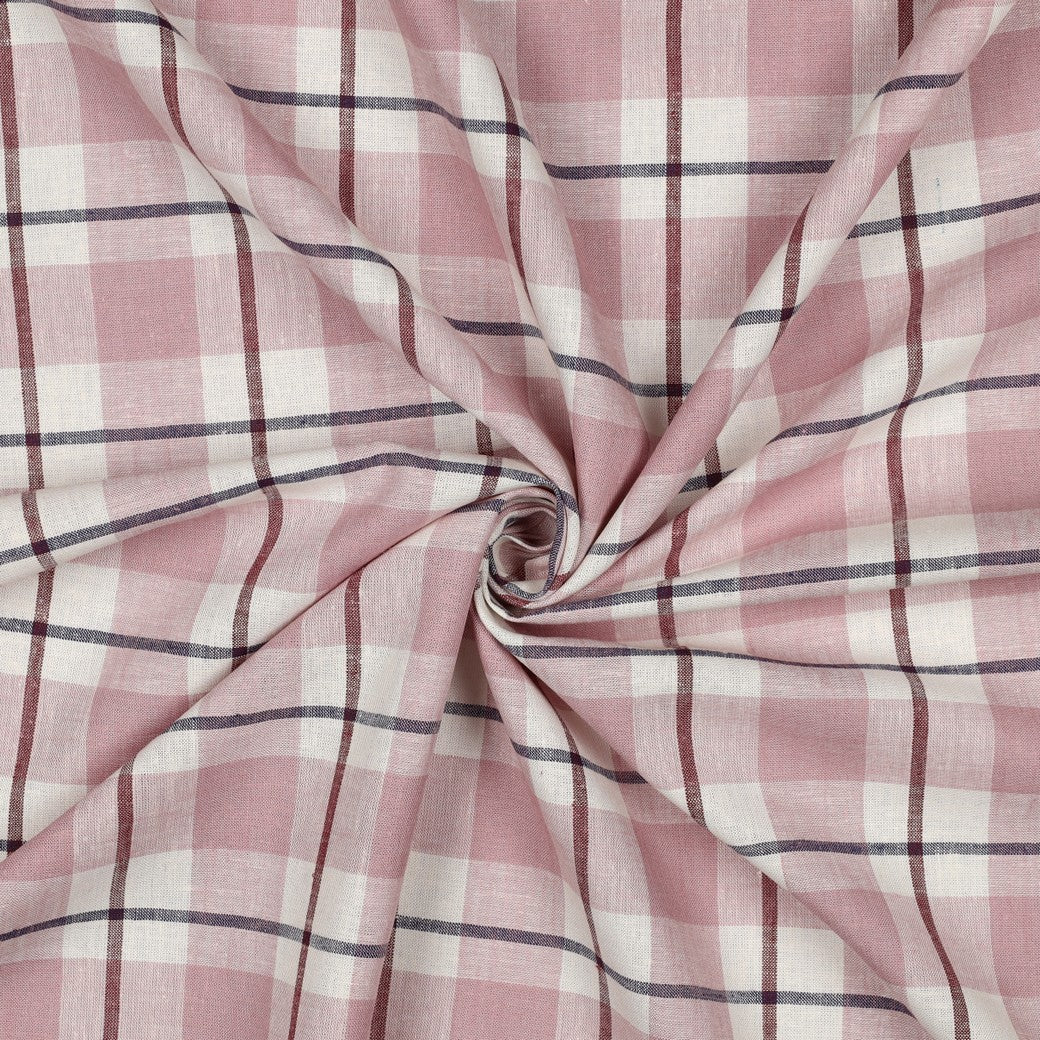 Linen Viscose Check in Old Rose