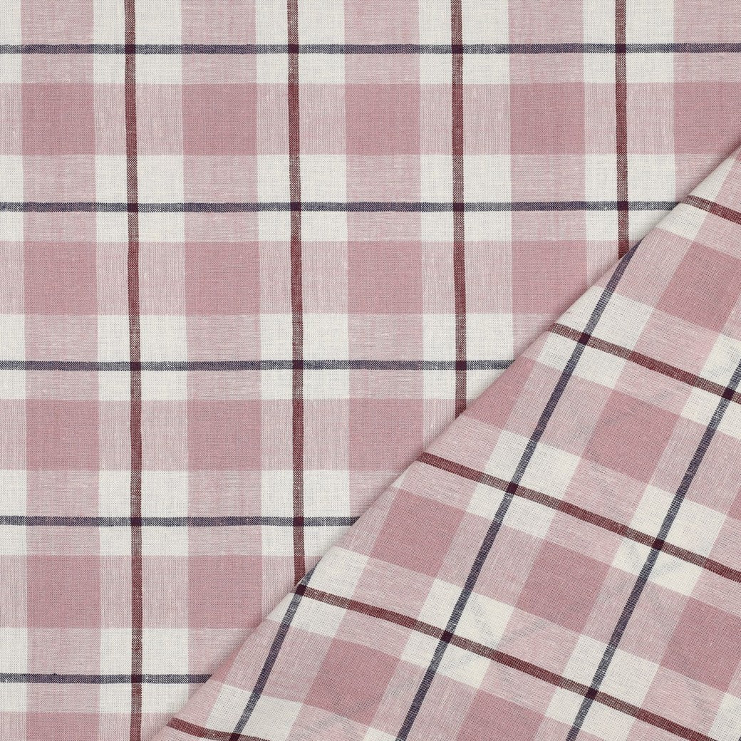 Linen Viscose Check in Old Rose