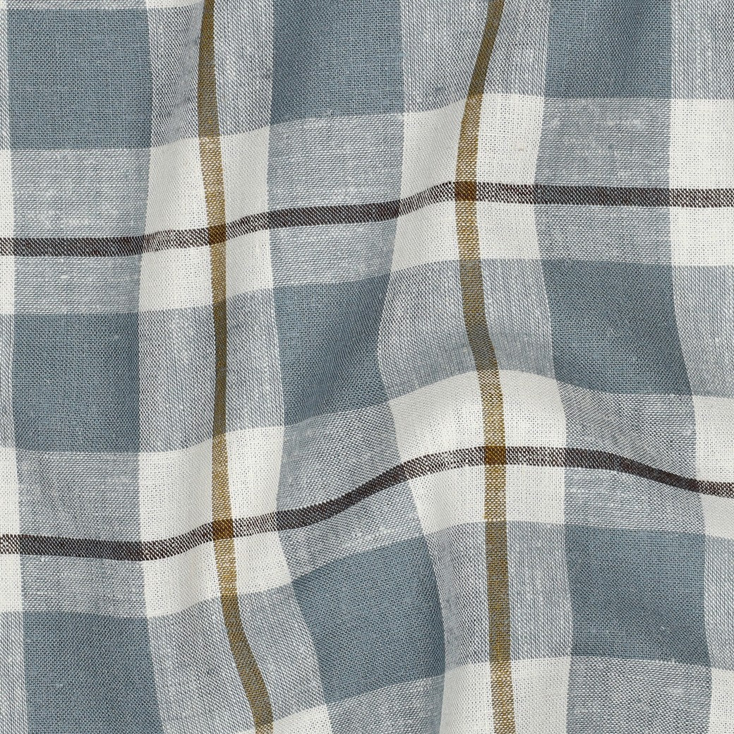 Linen Viscose Check in Old Blue