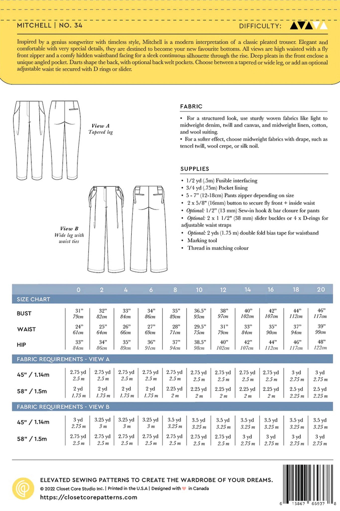 Closet Core Patterns Mitchell Trousers | Size 0-20 – Fringe Fabrics